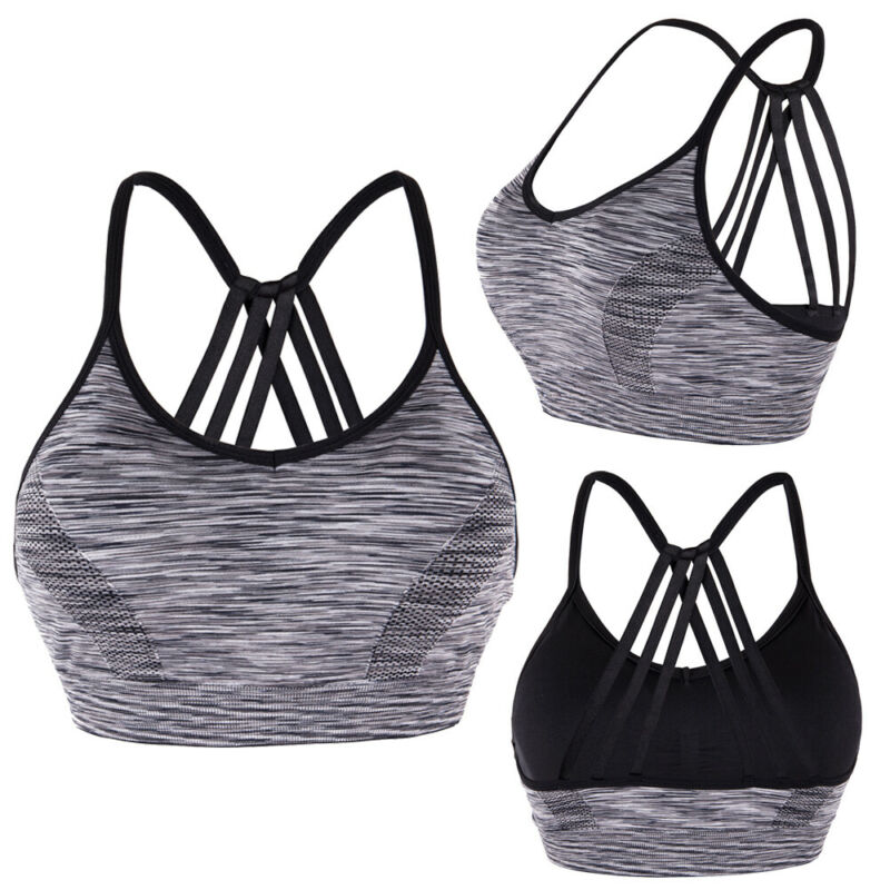 Women/'s Yoga Gym Bra Back Triple Criss Cross Caged Strappy Tops Bralette Padded
