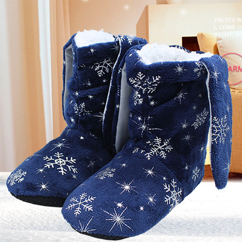 Details about / Womens Bunny Ear Bootie Slippers Warm Ladies Boots Sherpa Lining Non Slip Sole