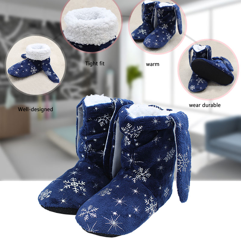 Details about / Womens Bunny Ear Bootie Slippers Warm Ladies Boots Sherpa Lining Non Slip Sole