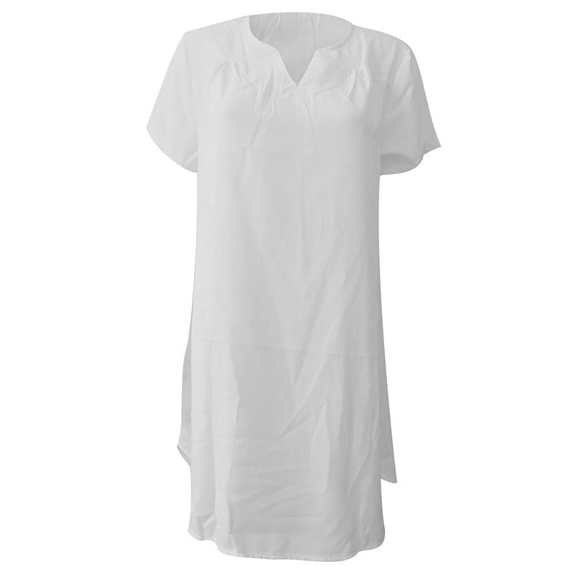 Women Loose V Neck Cotton Linen T-Shirt Casual Oversized Top Blouse Dress Plus