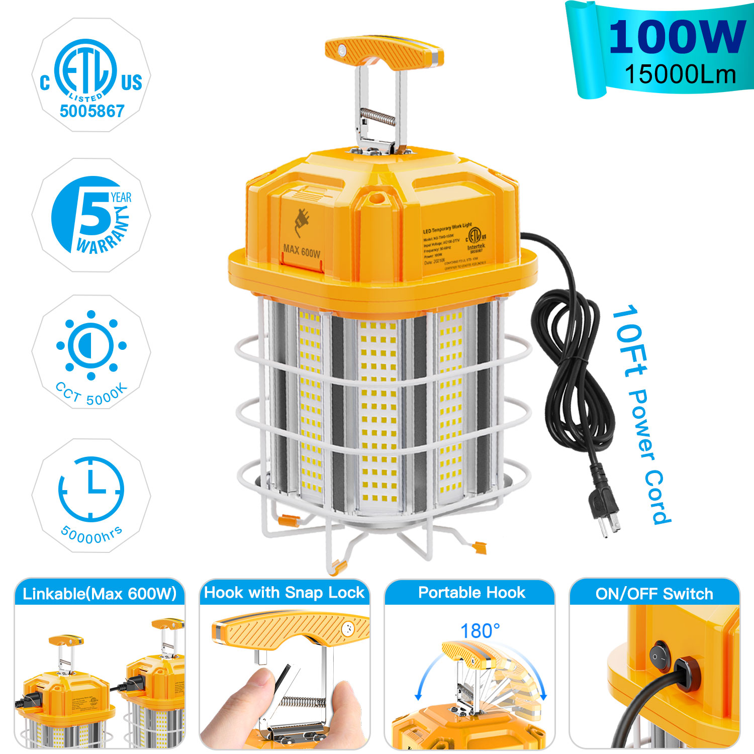 Linkable 80W 100W 125W 150W LED Temporary Work Light Construction Jobsite Lights - Picture 12 of 17
