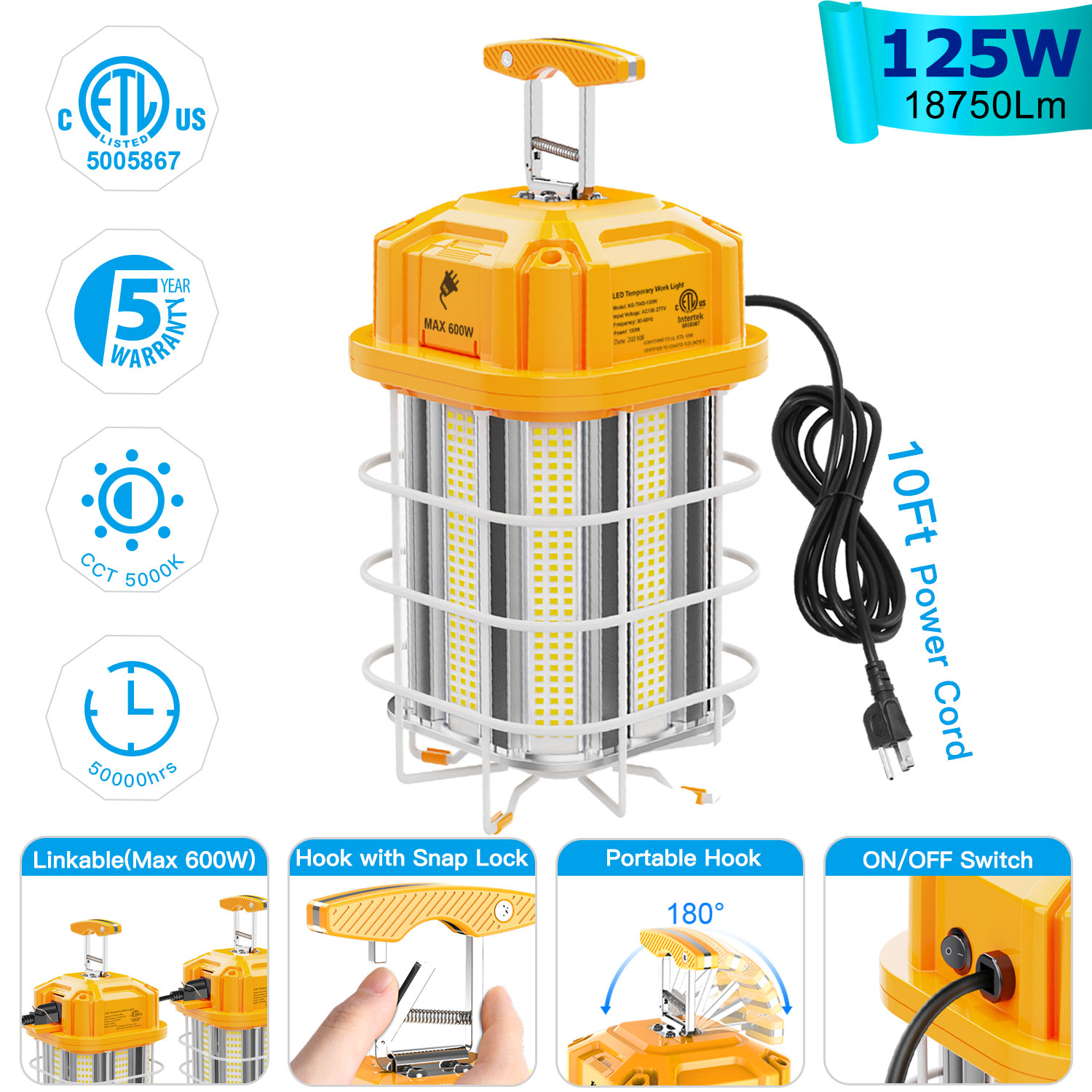 Portable 80W 100W 120W 150W Led Temporary Work Light Linkable With Cover DLC cUL 