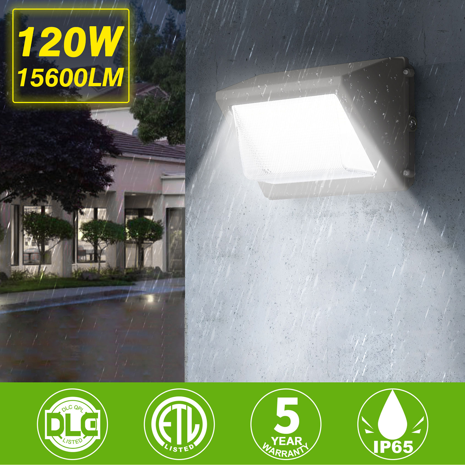 60W 80W 100W 120W LED Wall Pack Light 120V~277V Outdoor Warehouse Light IP65 DLC 