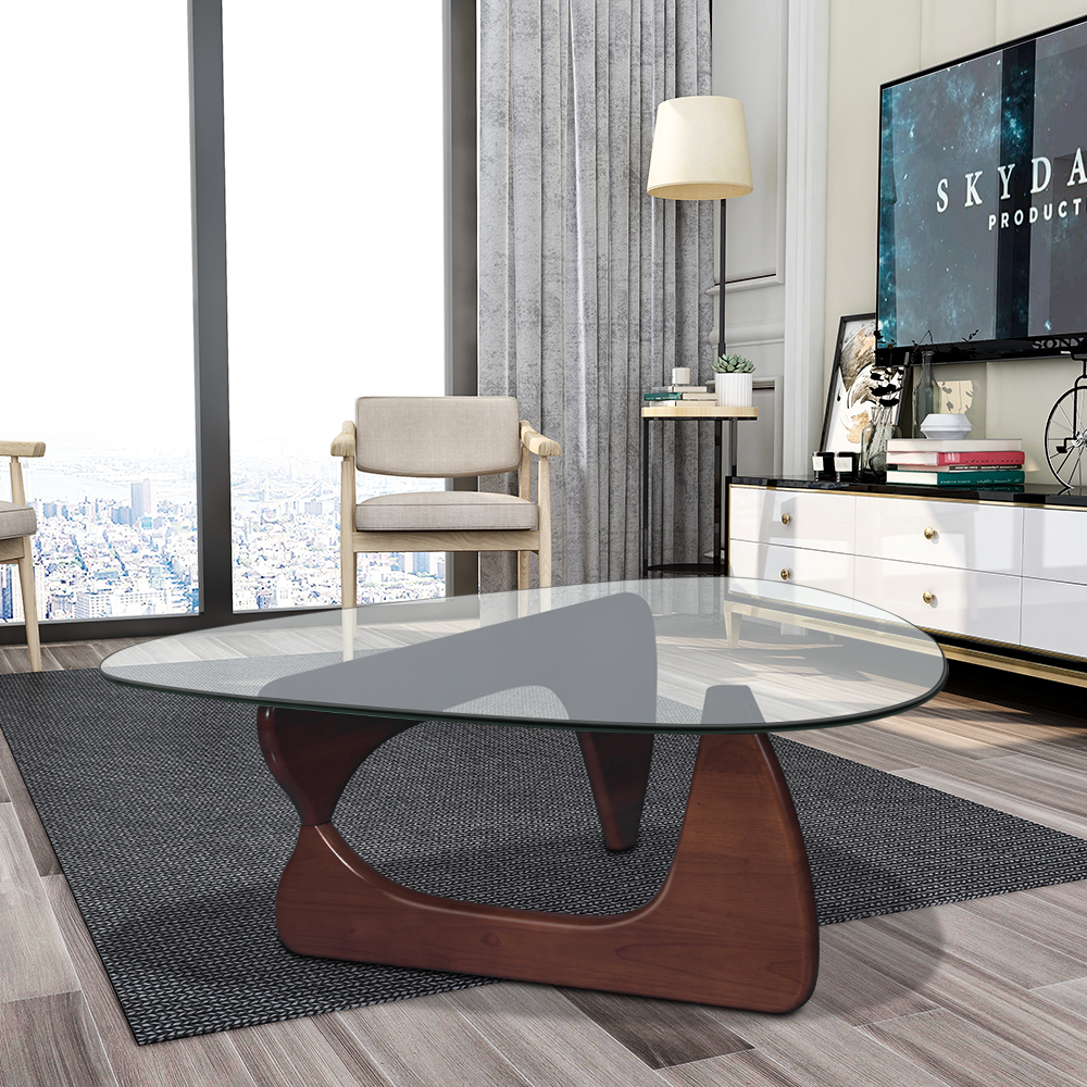 New Isamu Noguchi Style Coffee Table Triangle Glass Walnut ...