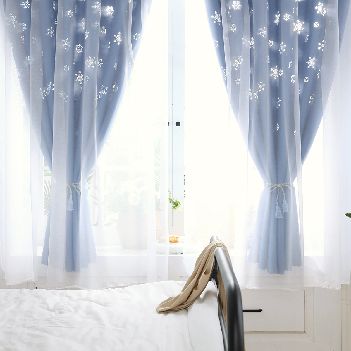 Curtains Blinds 2 Layer Star Tulle Blackout Curtains Eyelet