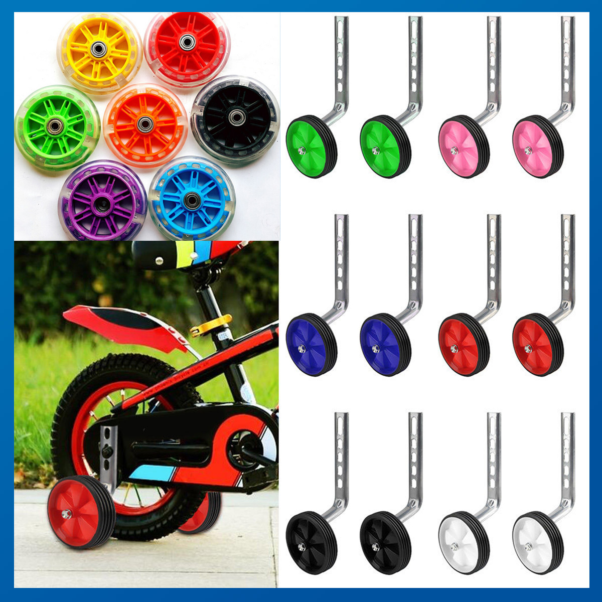 Child Kids Bicycle Bike Training Support Wheels Fits 12-20/" Adjustable 3 Colors