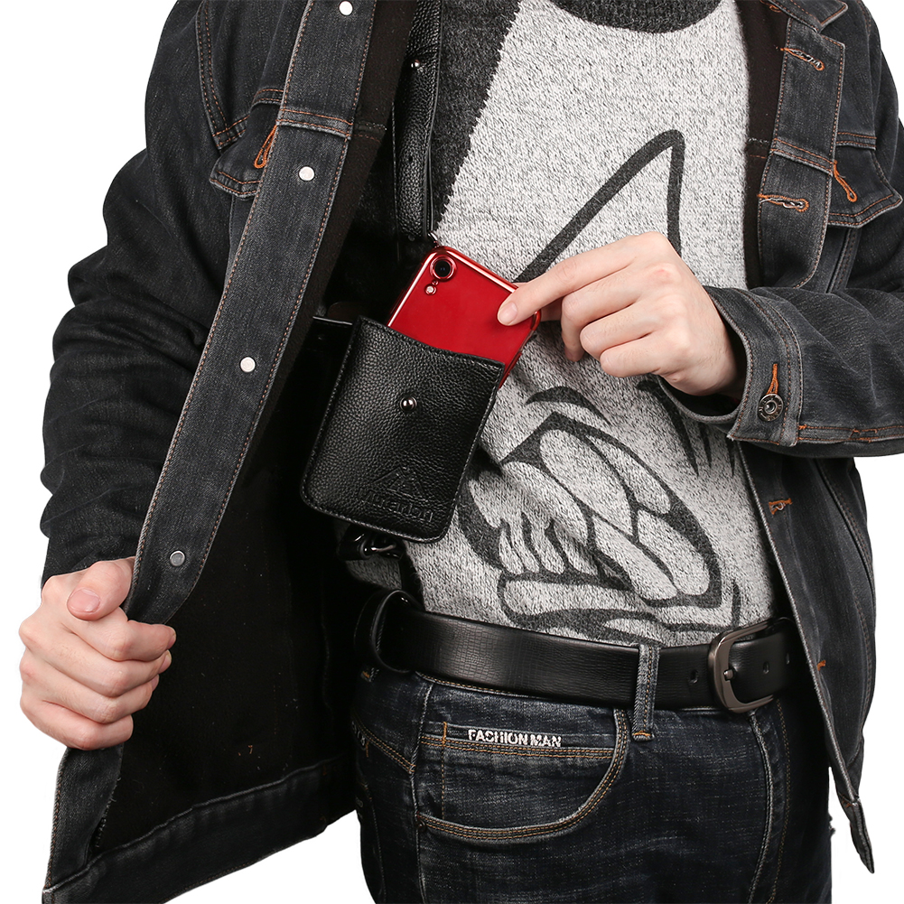LEATHER ANTITHEFT HIDDEN UNDERARM HOLSTER STYLE SHOULDER WALLET PHONE