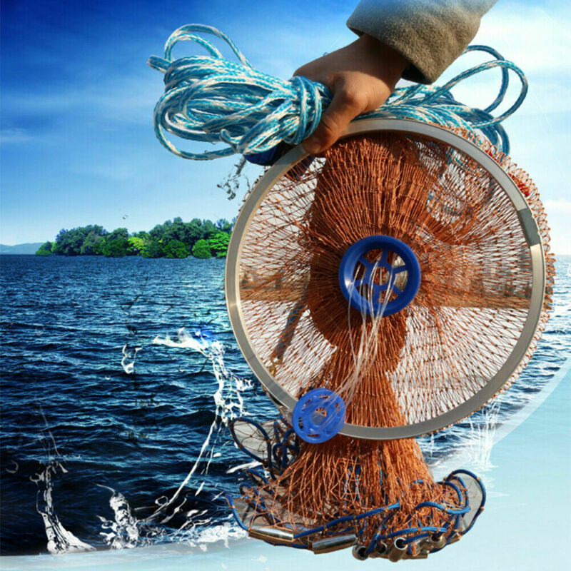 Hand Cast Fishing Net Easy Throw Bait Strong Tire Line Mesh w/ Sinker 8