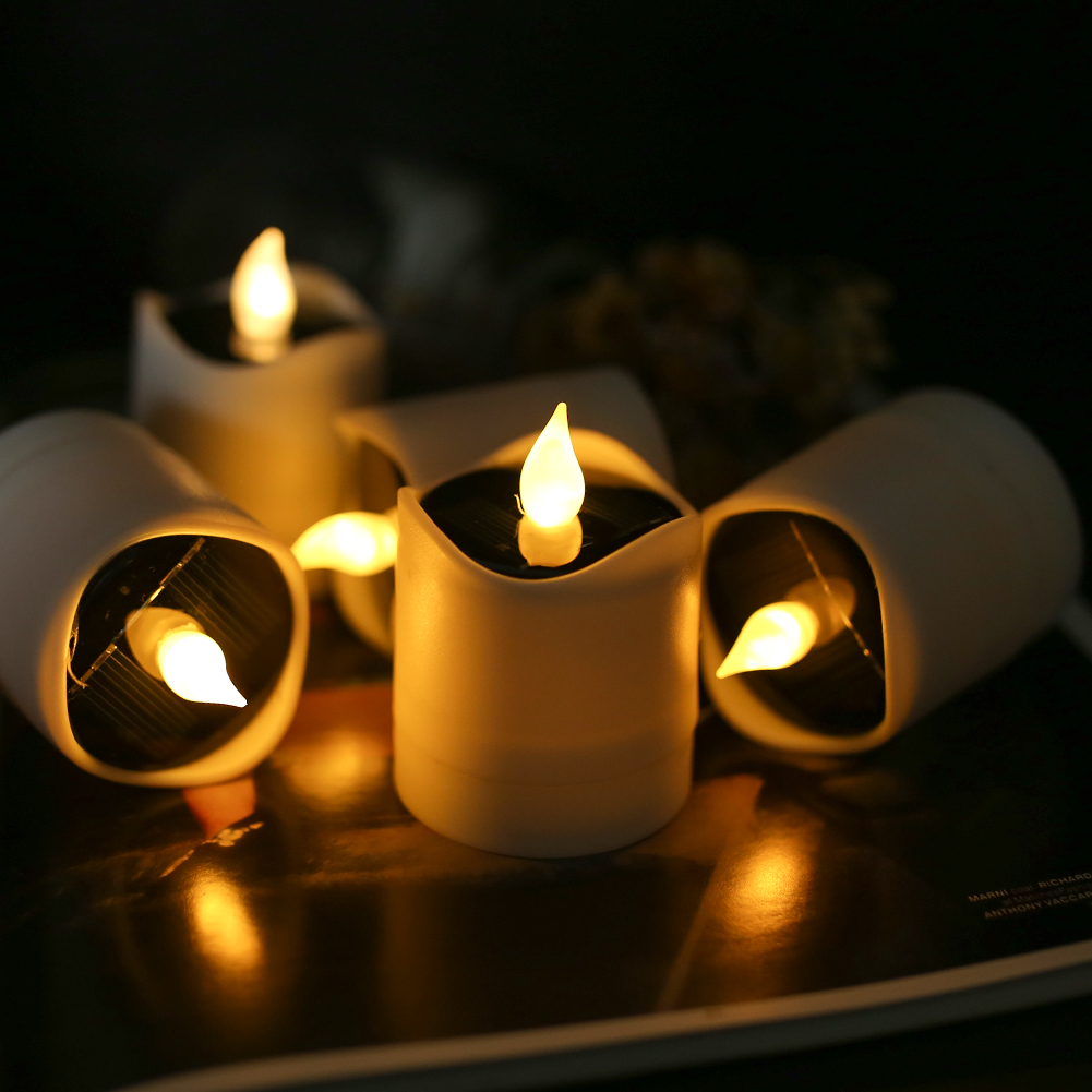 6 pcs Solar Powered LED Candles Flameless Electronic LED Tea Lights Lamp UK