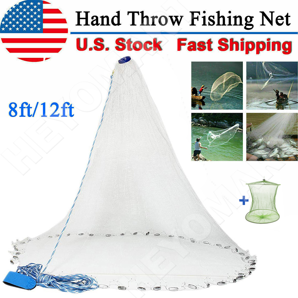 8ft//12ft//16ft Fishing Cast Net Bait Easy Throw Hand Cast Strong Nylon Trap Mesh