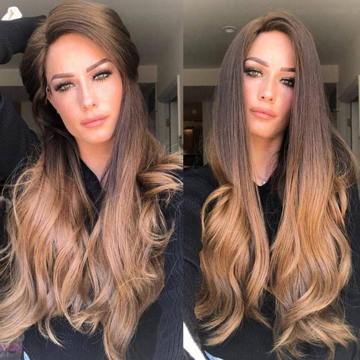 Fashion Middle Part Long Straight Wavy Curly Dark Brown Hair