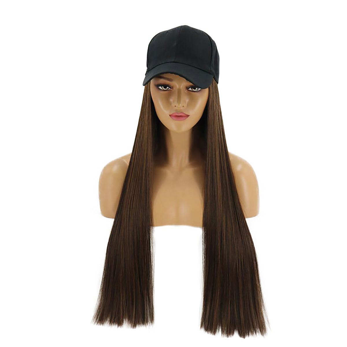 Women Baseball Cap with Synthetic Wig Fashion Girl Long Straight Hair ...