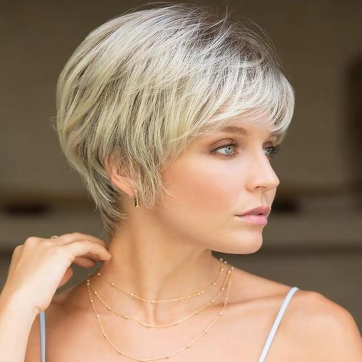 Short Pixie Cut Wig For Women Brown Hair Highlight Light Blonde Wigs With Bangs Ebay
