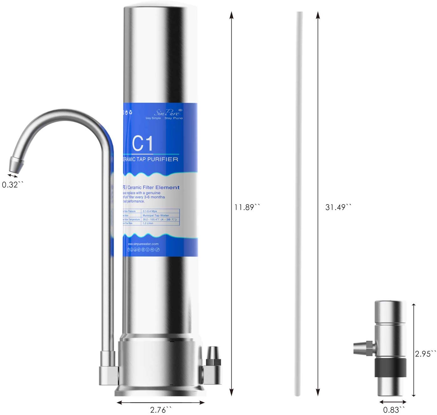 Kitchen Countertop Stainless Steel Drinking Water Purifier Ceramic