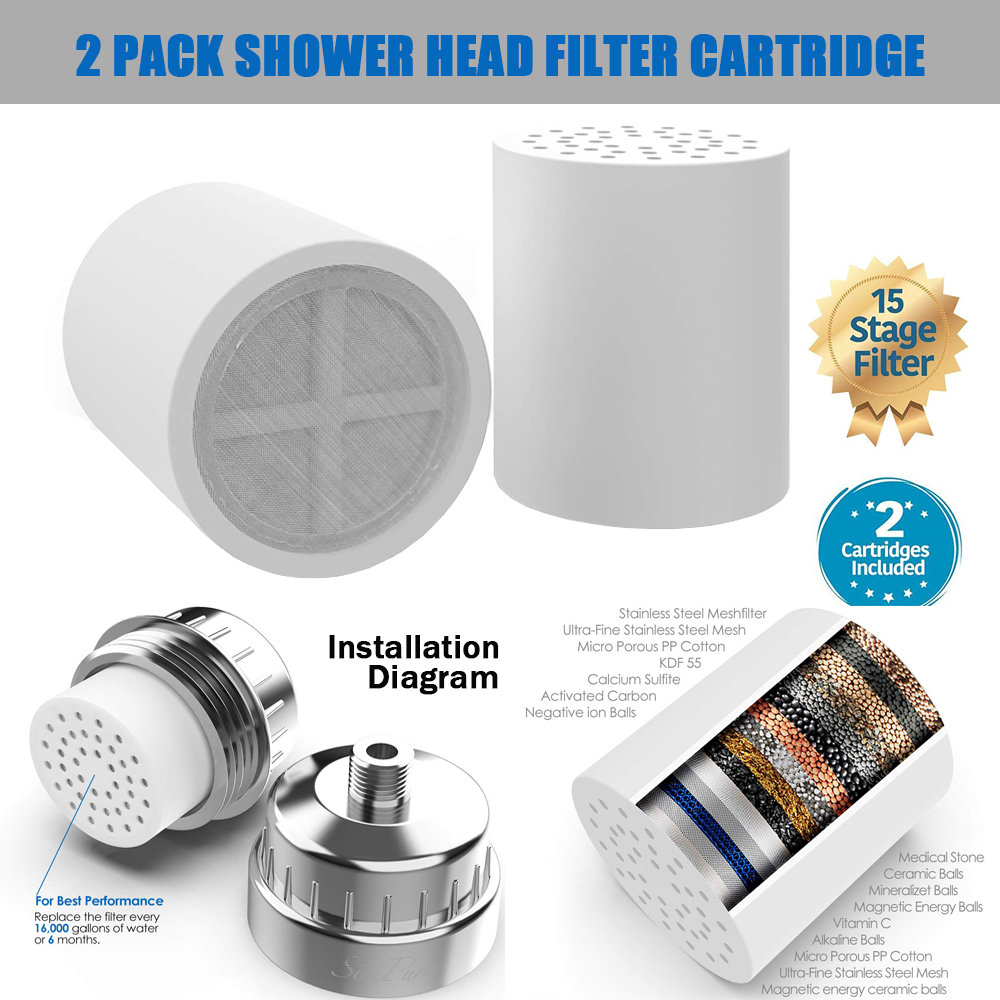 2PK Universal 15Stage Shower Filter Cartridge Replacement High Output