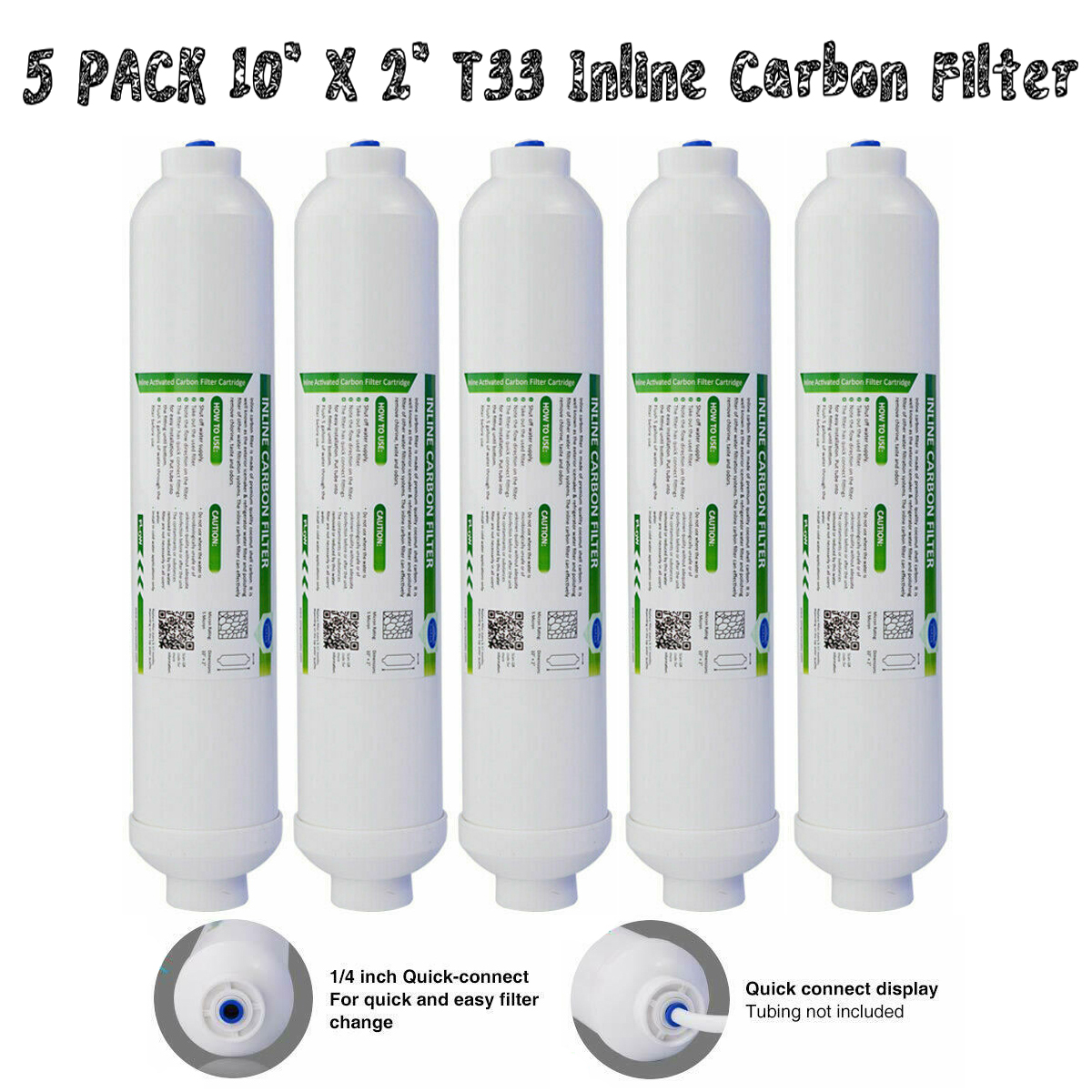 5x Household 10" x 2" 1/4 Quick Connect T33 Inline Carbon Sediment