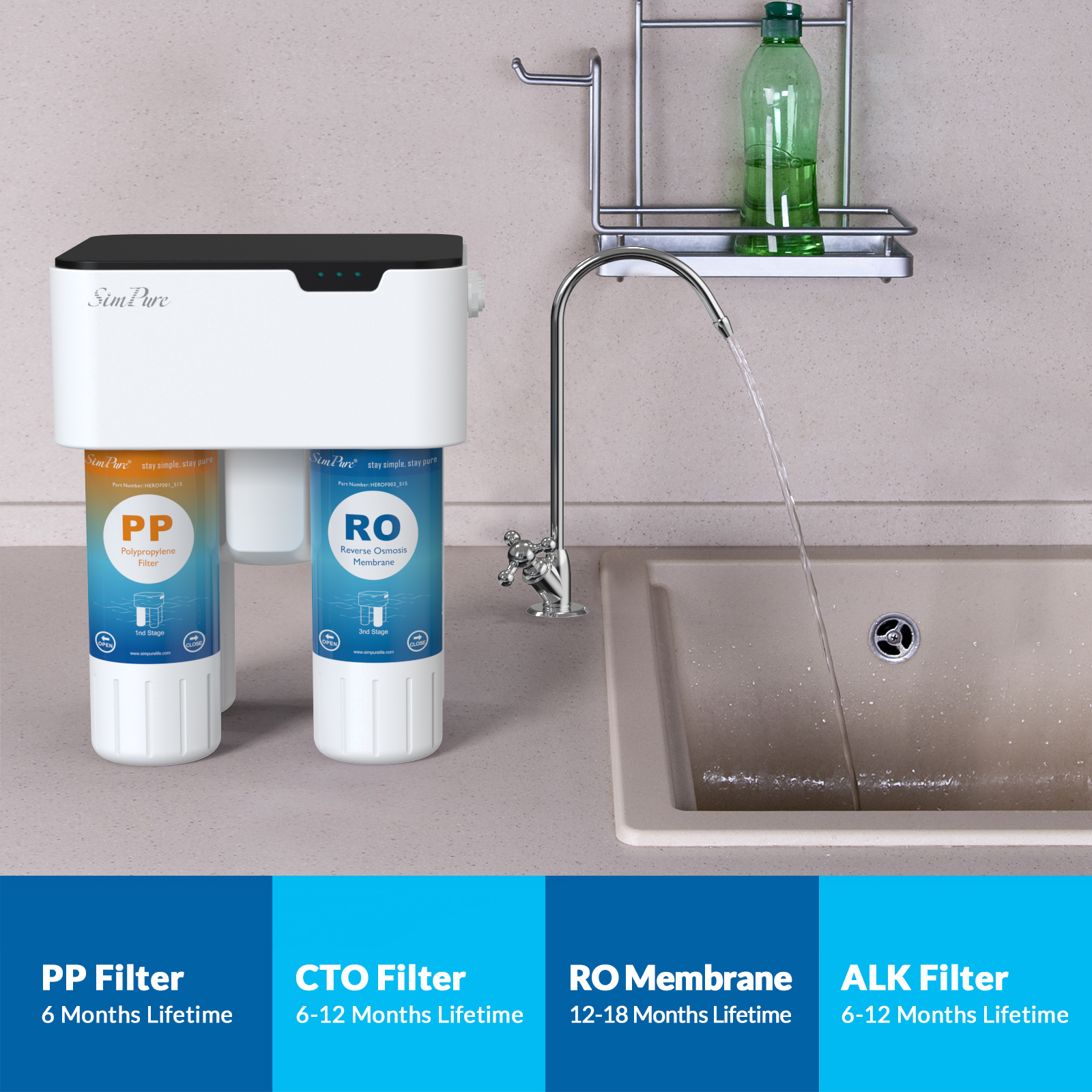 Simpure Alkaline Minerals Reverse Osmosis Drinking Water Filter System