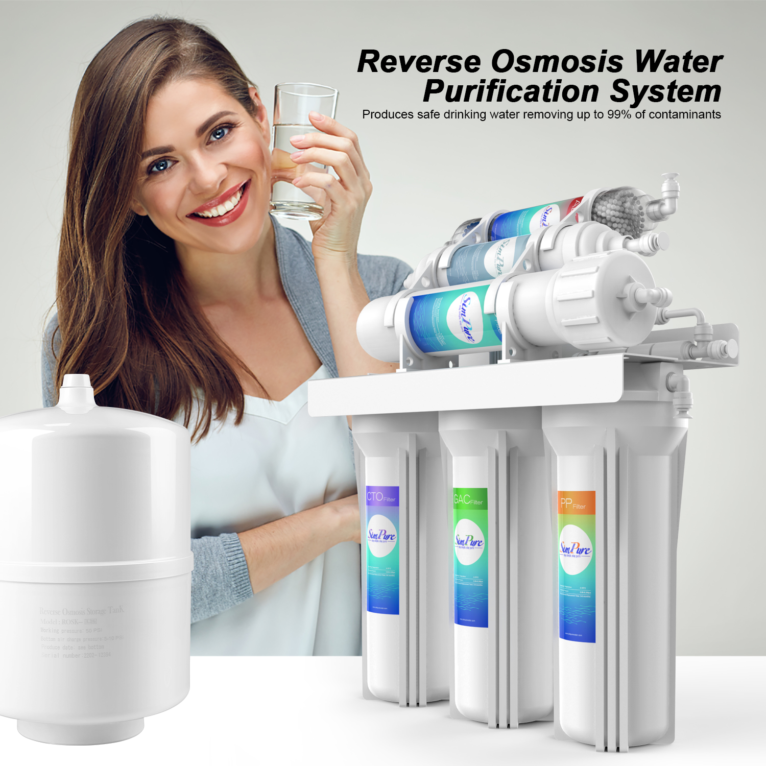 6 Stage PH Alkaline Reverse Osmosis Drinking Water Filter System Faucet Purifier 