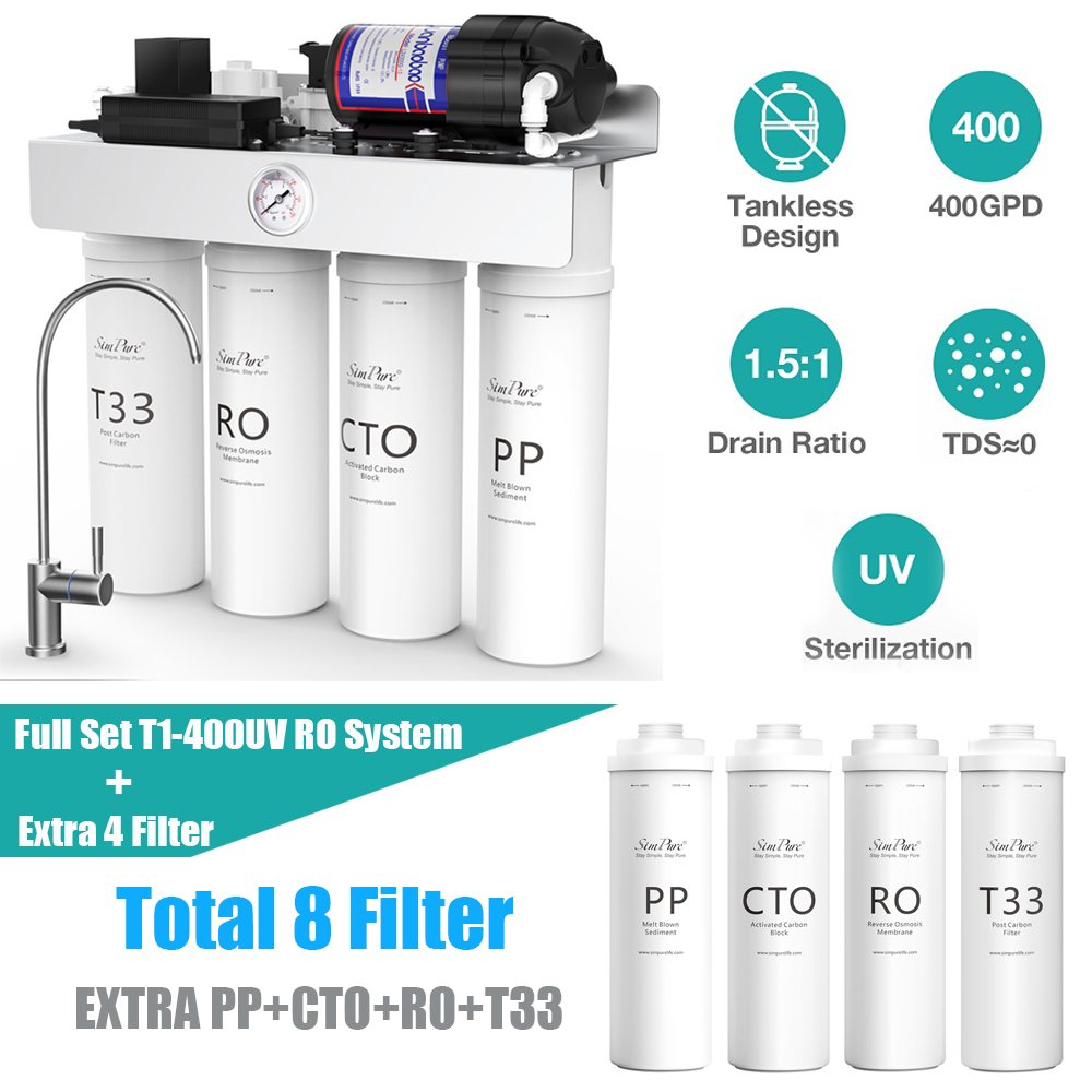 SimPure T2-600T 600GPD Under Sink RO System | 0 TDS &amp; Built-in Tank