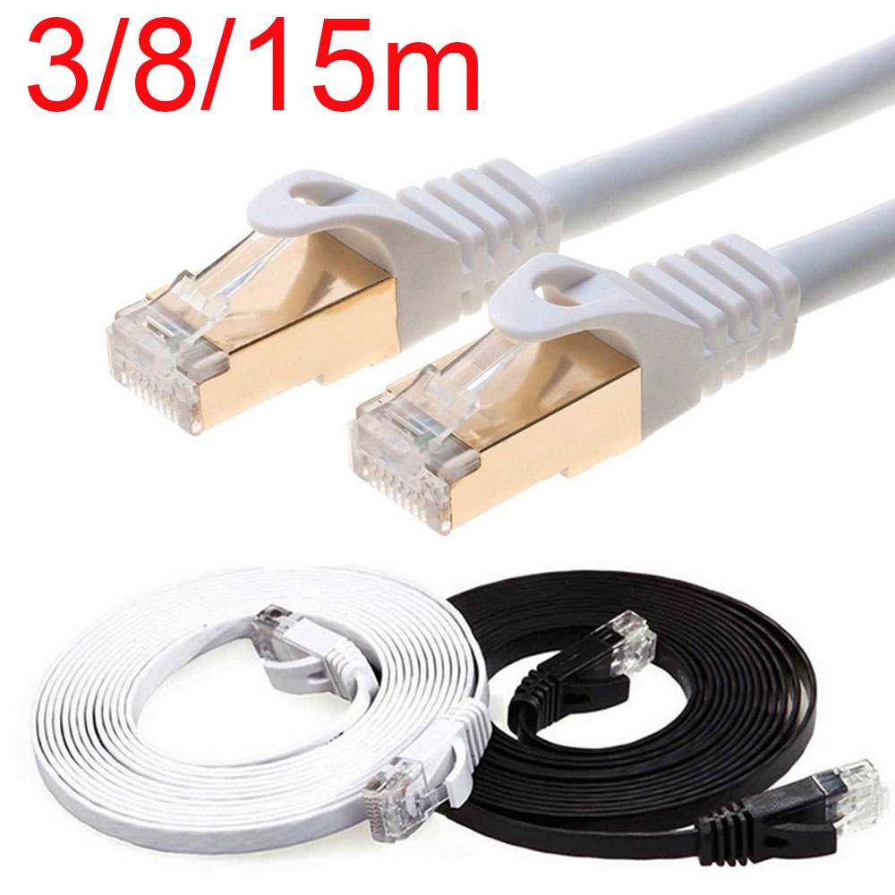 with Shielded RJ45 Connectors 8m Length Networking Accessories CAT7-2 Gold-Plated CAT7 Flat Ethernet 10 Gigabit Two-Color Braided Network LAN Cable for Modem Router LAN Network