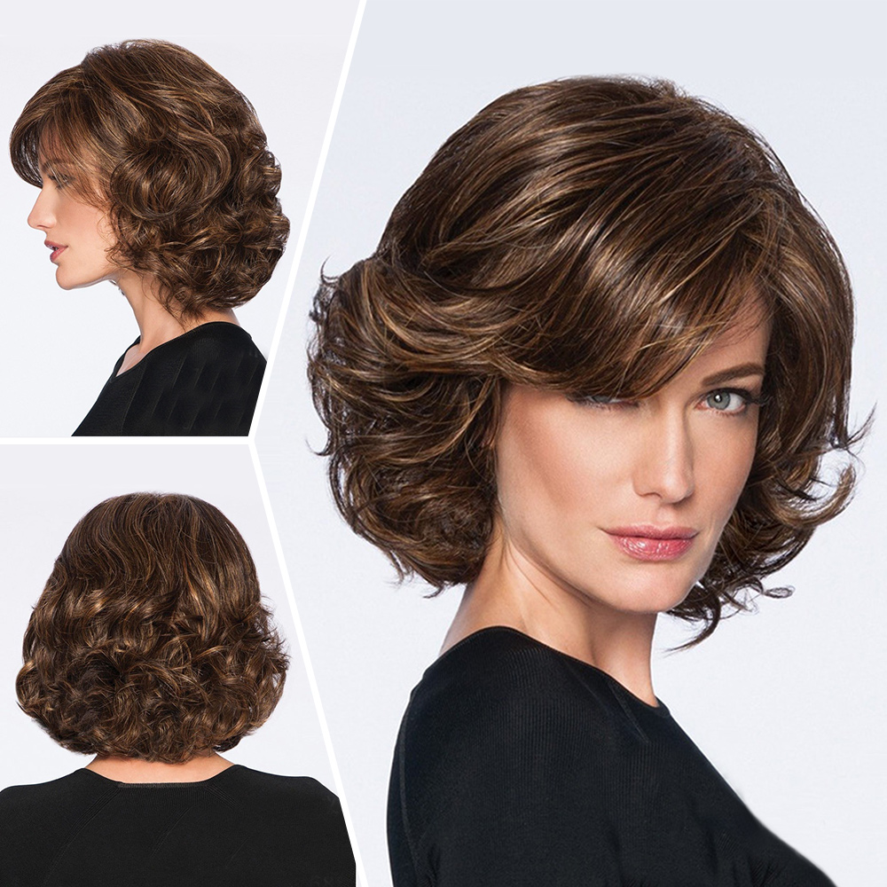 Ladies Women Black Brown Mix Short Wig Fluffy Wig Fashion Bob Wavy