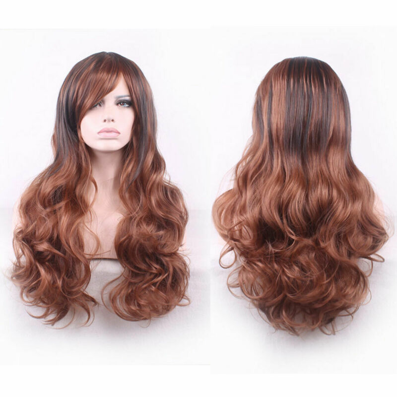 Details About Long Curly Hair Full Hair Wavy Wig Fashion Cosplay Costume Party Black Brown