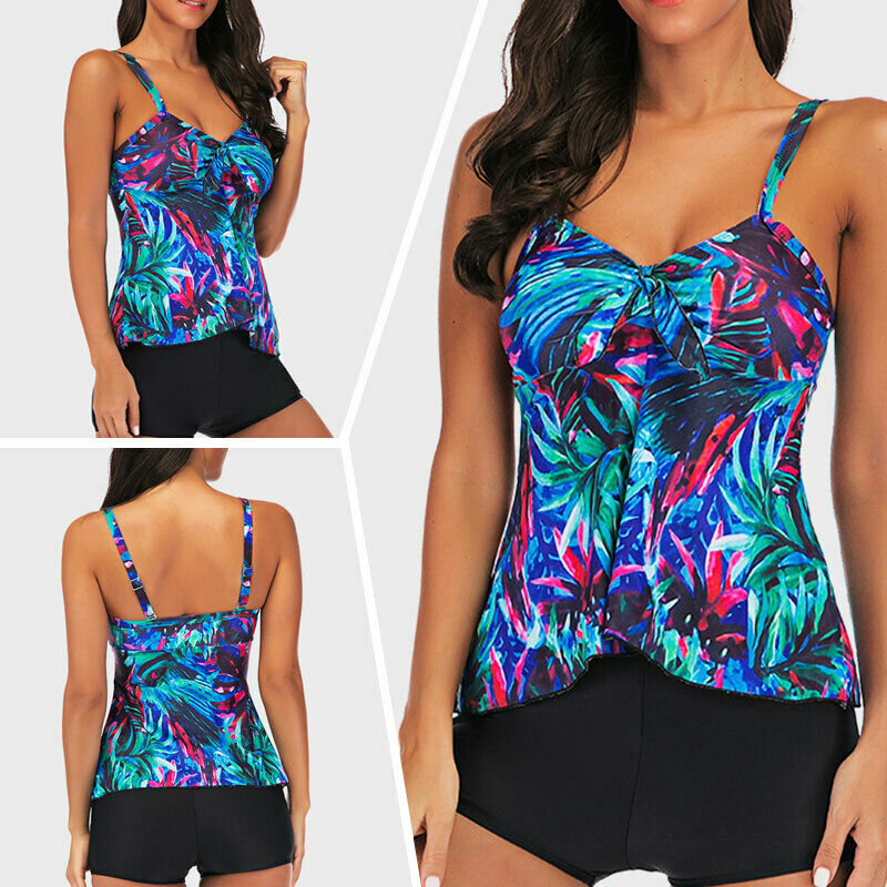 Women Tankinis Sets with Shorts Two Piece Bathing Suits Bras Padded Swimsuit Gradient Color Swimwear