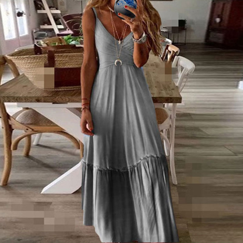Womens Summer Beach Strappy Long Maxi Dress Lady Holiday Gradient Party Sundress