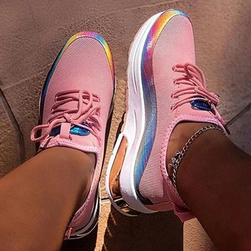 Women Lace Up Breathable Trainers Sports Running Gym ...