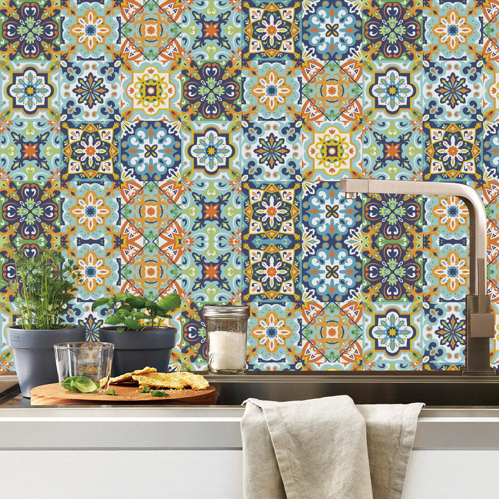 Peel and Stick Floral Mosaic Tile Backsplash Self Adhesive Home Wall ...