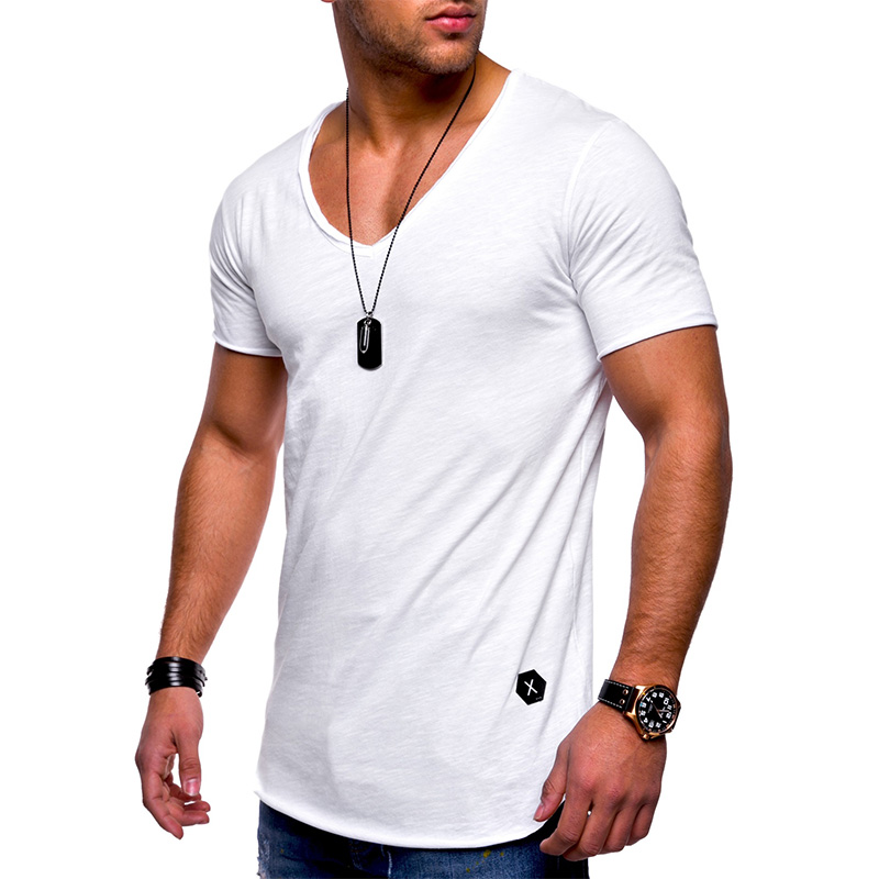 Vska Men Crewneck Ripped Distressed Short Sleeve Patched Silm Fit Casual Tees Top 
