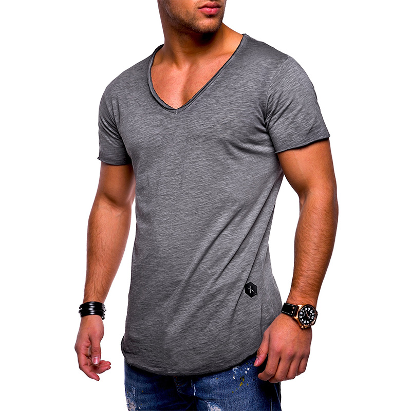 Summer Men Slim Fit Short Sleeve Muscle T-shirt Solid Casual Cotton Tops Blouse