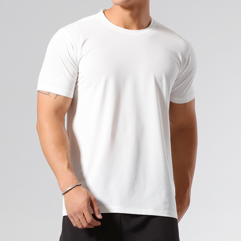 Mens Ice Silk Short Sleeve T Shirt Casual Summer Slim Fit Cool Solid Sport Tops