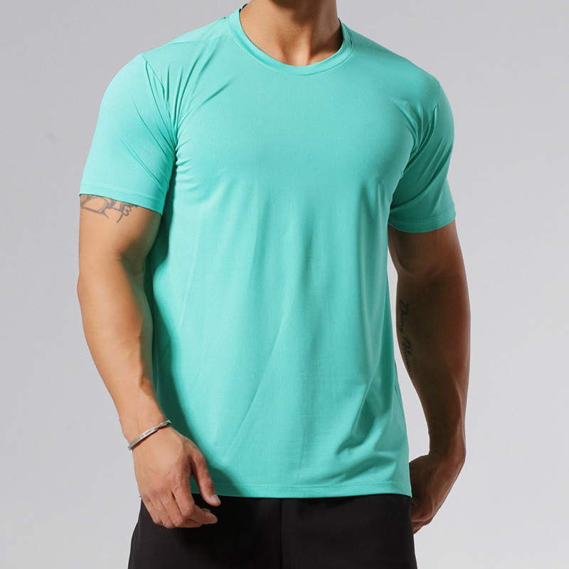 Mens Ice Silk Short Sleeve T Shirt Casual Summer Slim Fit Cool Solid Sport Tops