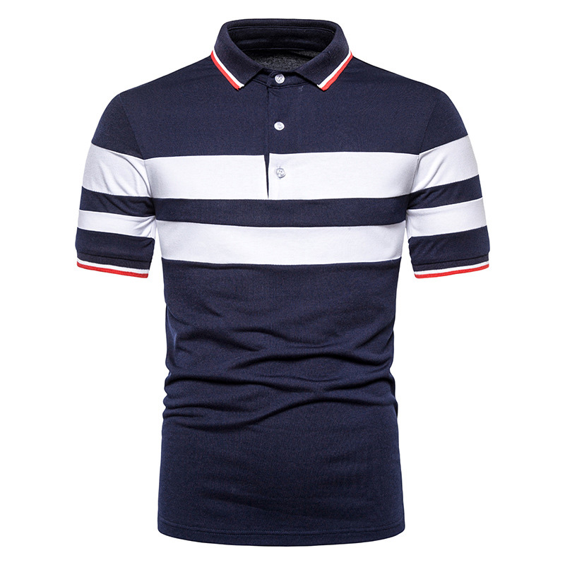 Mens Short Sleeve Striped Polo Shirts Casual Sport Golf Badminton Slim ...