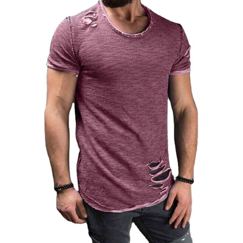 Xmmswdla Men's Short Sleeve Shirts Casual Slim Fit Business Fashion Tops Spring Muscle T-Shirt Purple T Shirts for Man, Size: 2XL