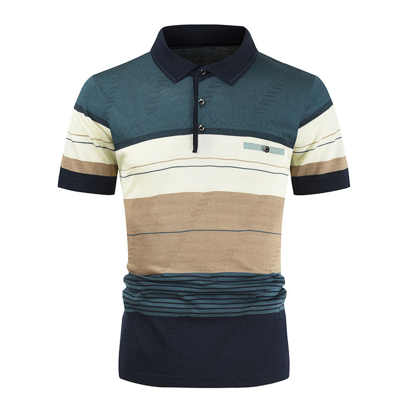 Men Short Sleeve Polo T-Shirt Striped 