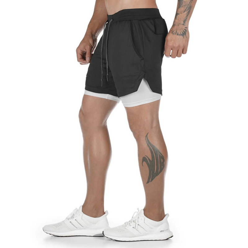 Mens 2 in 1 Sports Running Beach Shorts Gym Training Fitness Bottoms With Pocket | eBay