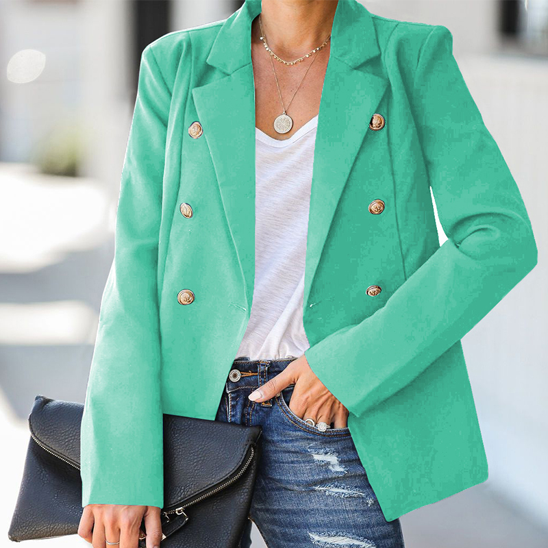 Women Long Jacket Overcoat Outwear Slim Fit Double Breasted Blazer Suit Coat Top 