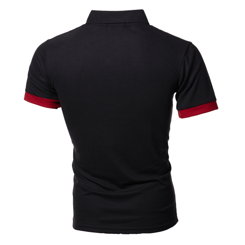 Men's Short Sleeve slim fit Polo Shirt black color with polka dots on collar