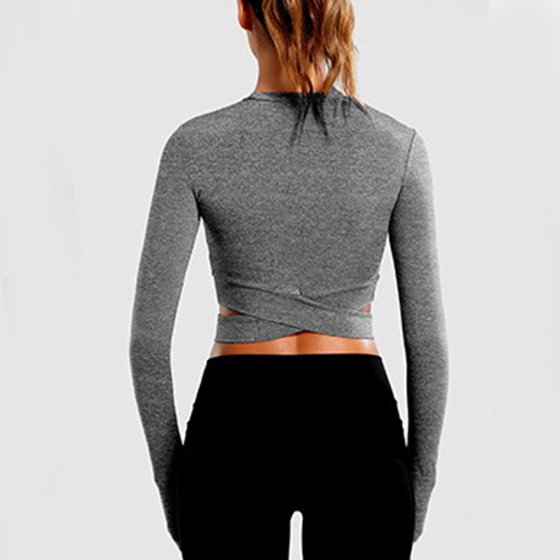 Women's Long Sleeve Yoga Gym Cropped Tops Ladies Stretch Workout Activewear  Tops