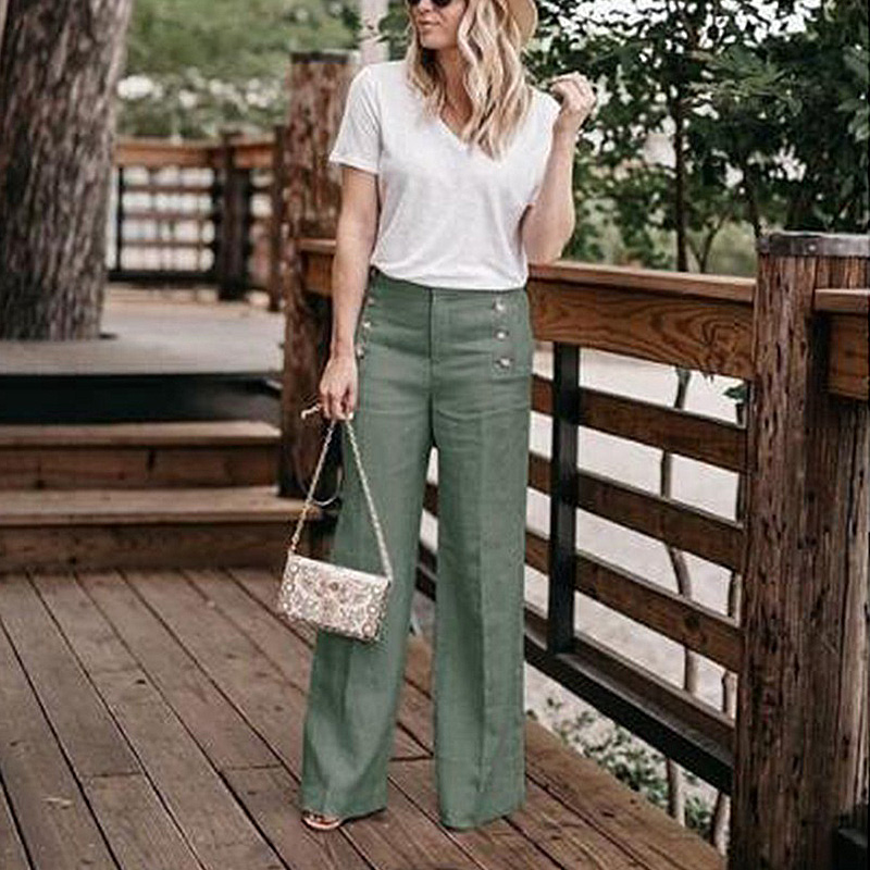 Womens High Waist Wide Leg Pants Casual 
