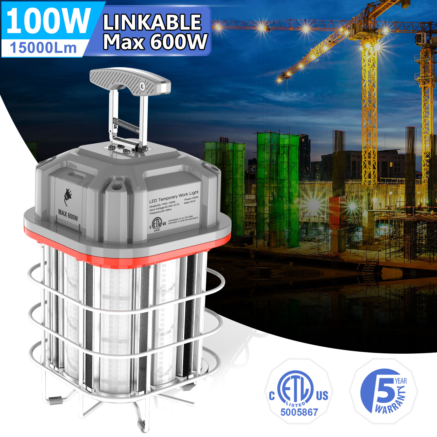 LED Temporary Work Light 80W 100W 125W 150W Linkable Warehouse Workshop Lighting - Picture 14 of 19