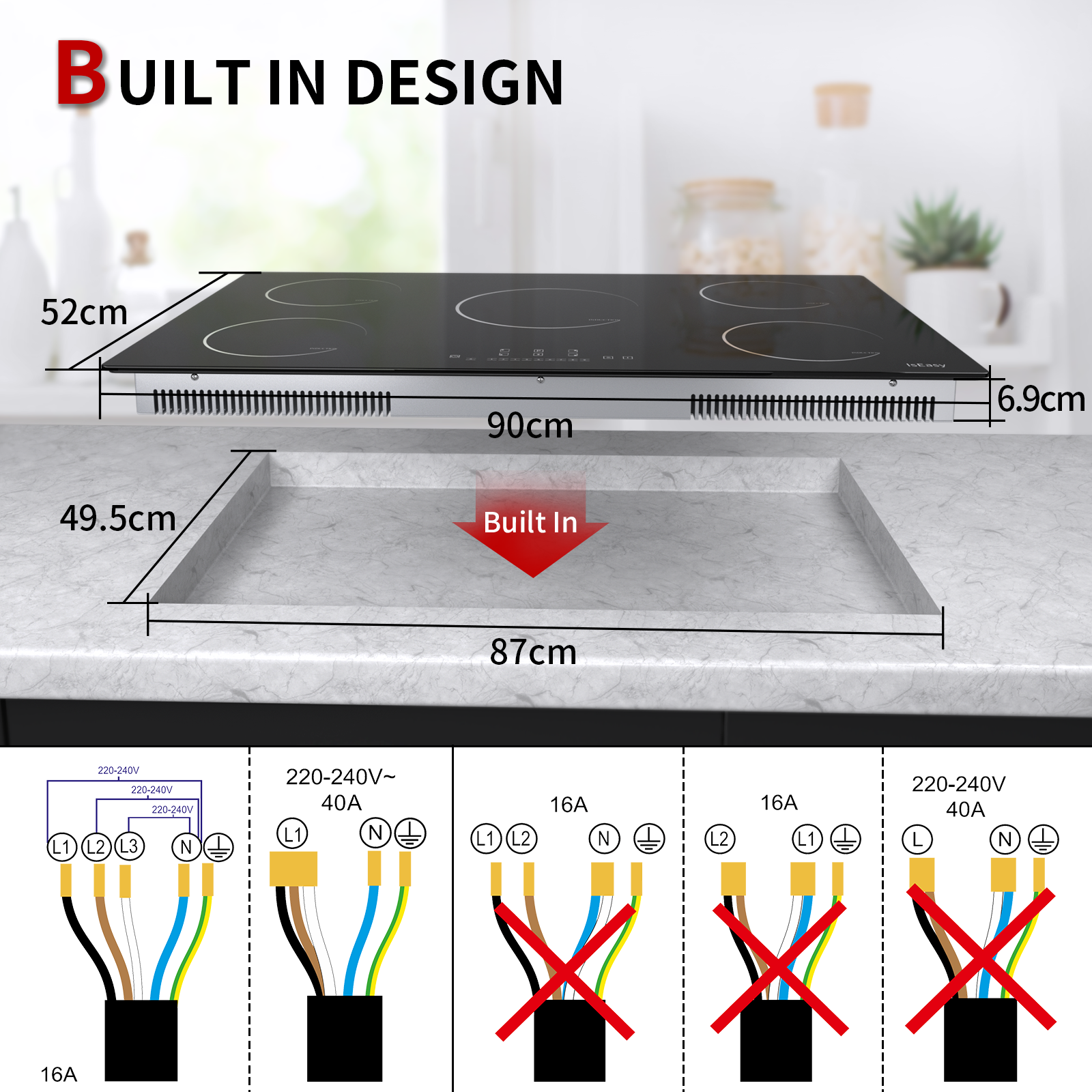36" Dropin Electric Induction Cooktop,5 Burner,Touch Control,Child