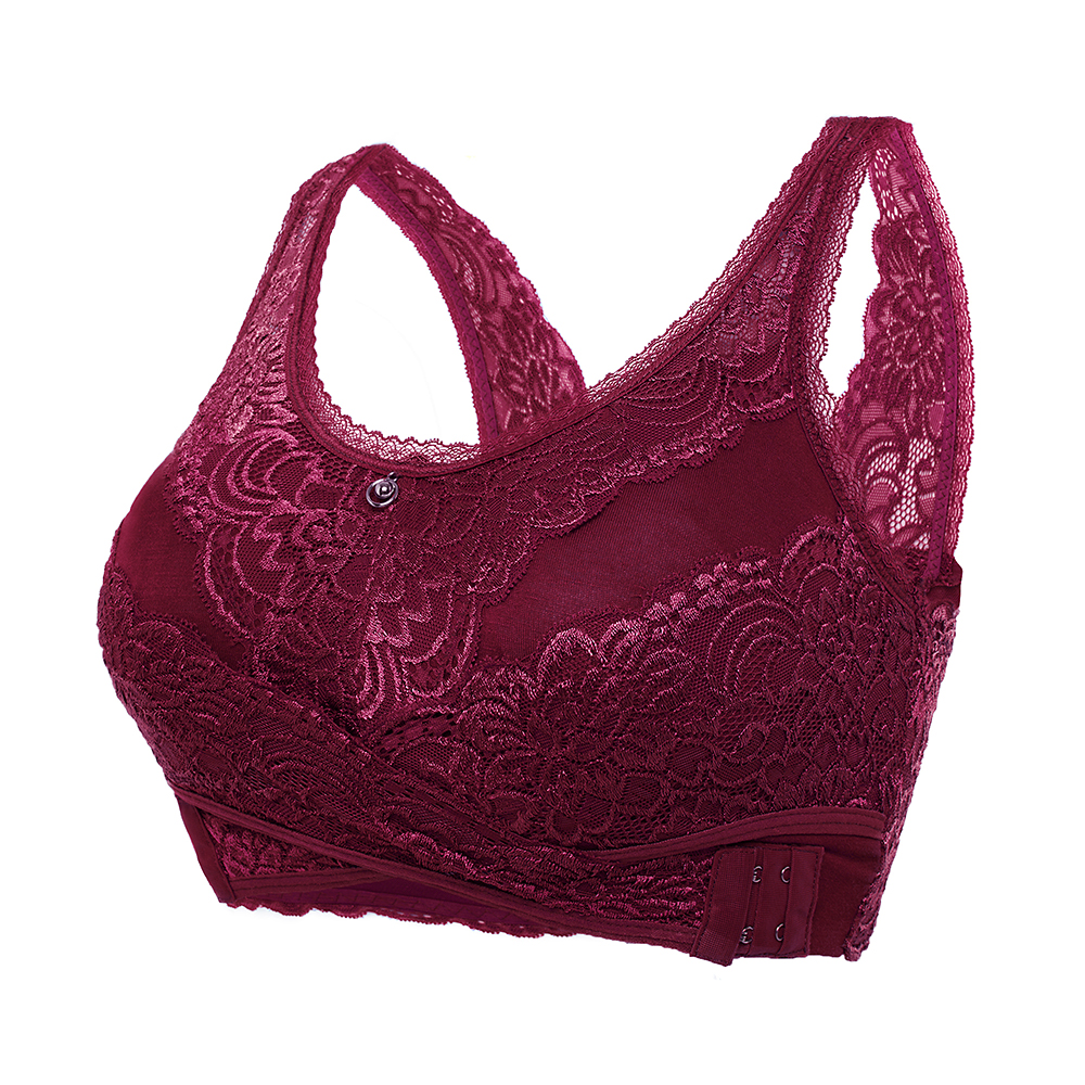 Women Front Cross Side Buckle Wireless Lace Bra Cosy Stretch Sexy Floral Bras - Picture 12 of 14
