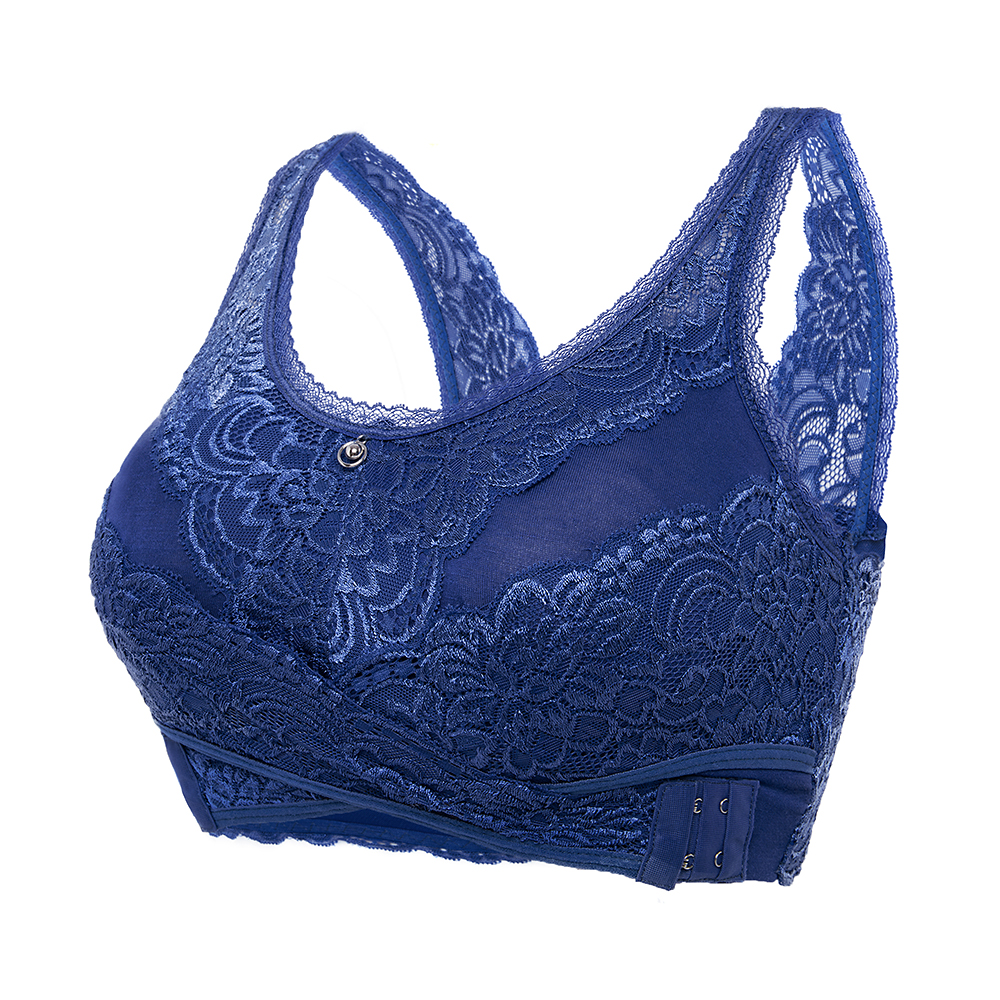 Women Front Cross Side Buckle Wireless Lace Bra Cosy Stretch Sexy Floral Bras - Picture 13 of 14