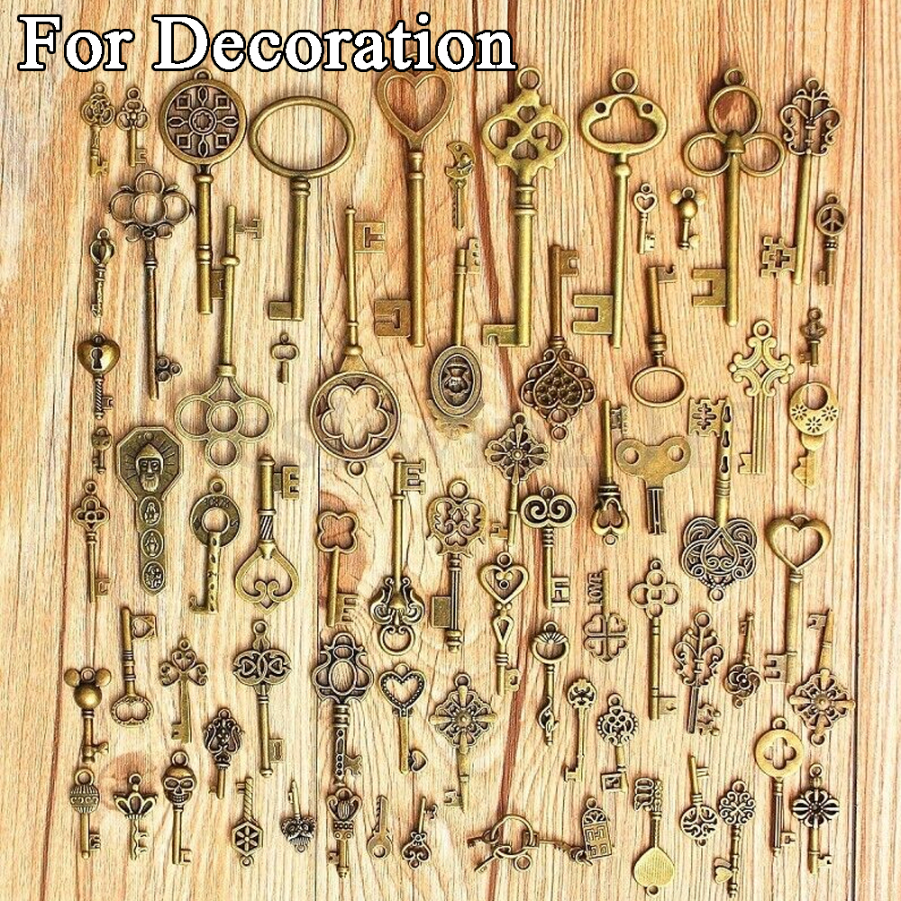69Pcs Old Antique Vintage Style Skeleton Key Fancy Skeleton Keys Flat Decor  Tool