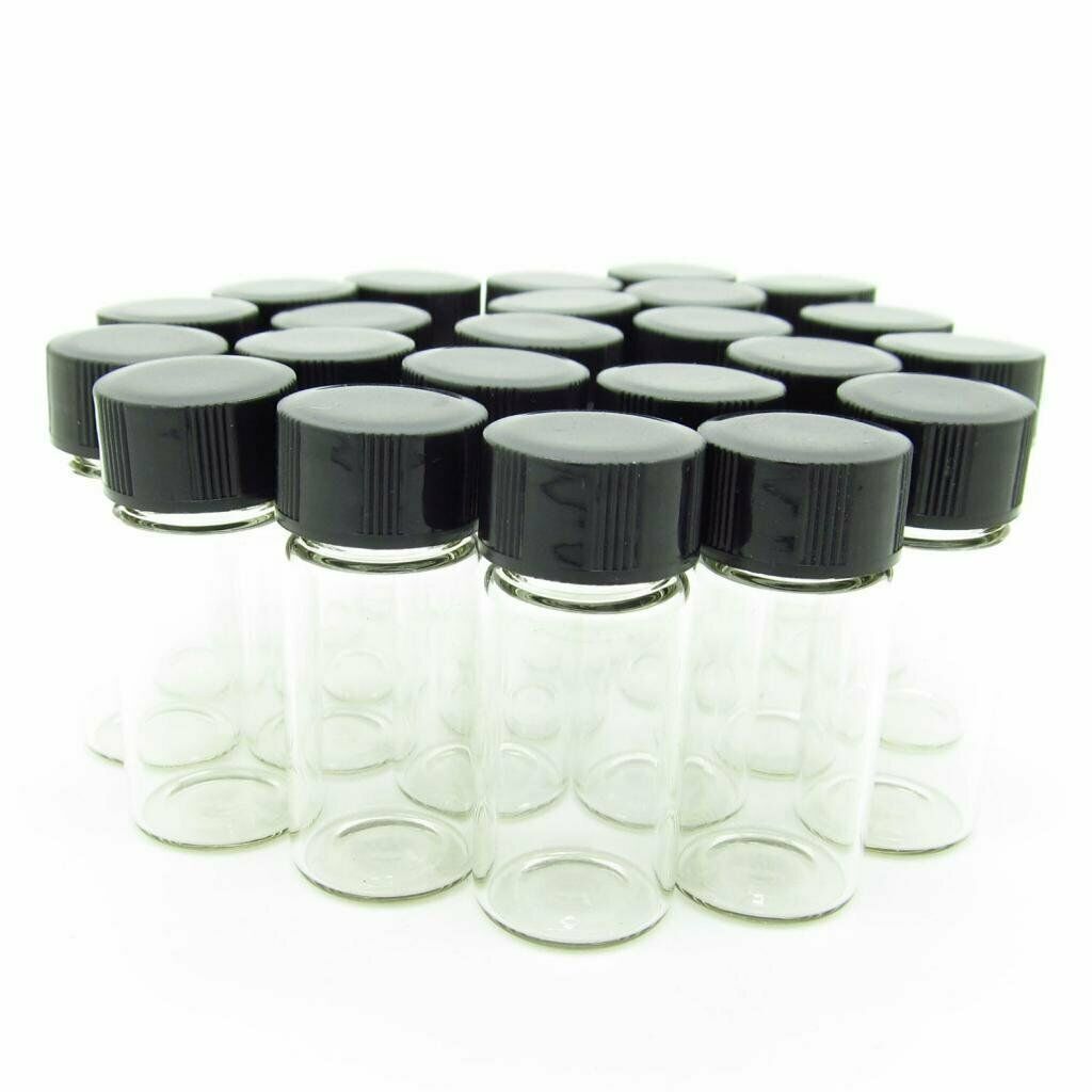 100x 20ml Small Lab Glass Vials Bottles Clear Containers With Black