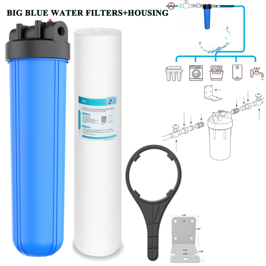 2*4.5x10/"Big Blue Water Filter Housing 1inch Outlet//Inlet+Wrench/&Bracket FDA NSF