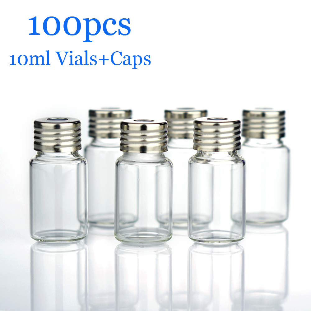 100PCS Lab Tiny Vials 10ml Small Glass Bottles Mini Jars Aluminum Screw   680059oqusHMHb 